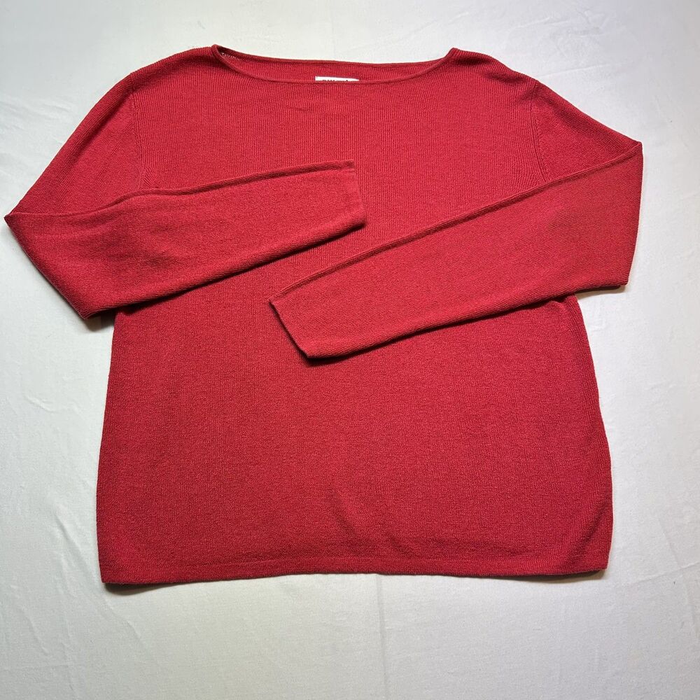 Vintage 90's Chico's Design Red Boat Neck Waffle Knit Long Sleeve Sz S